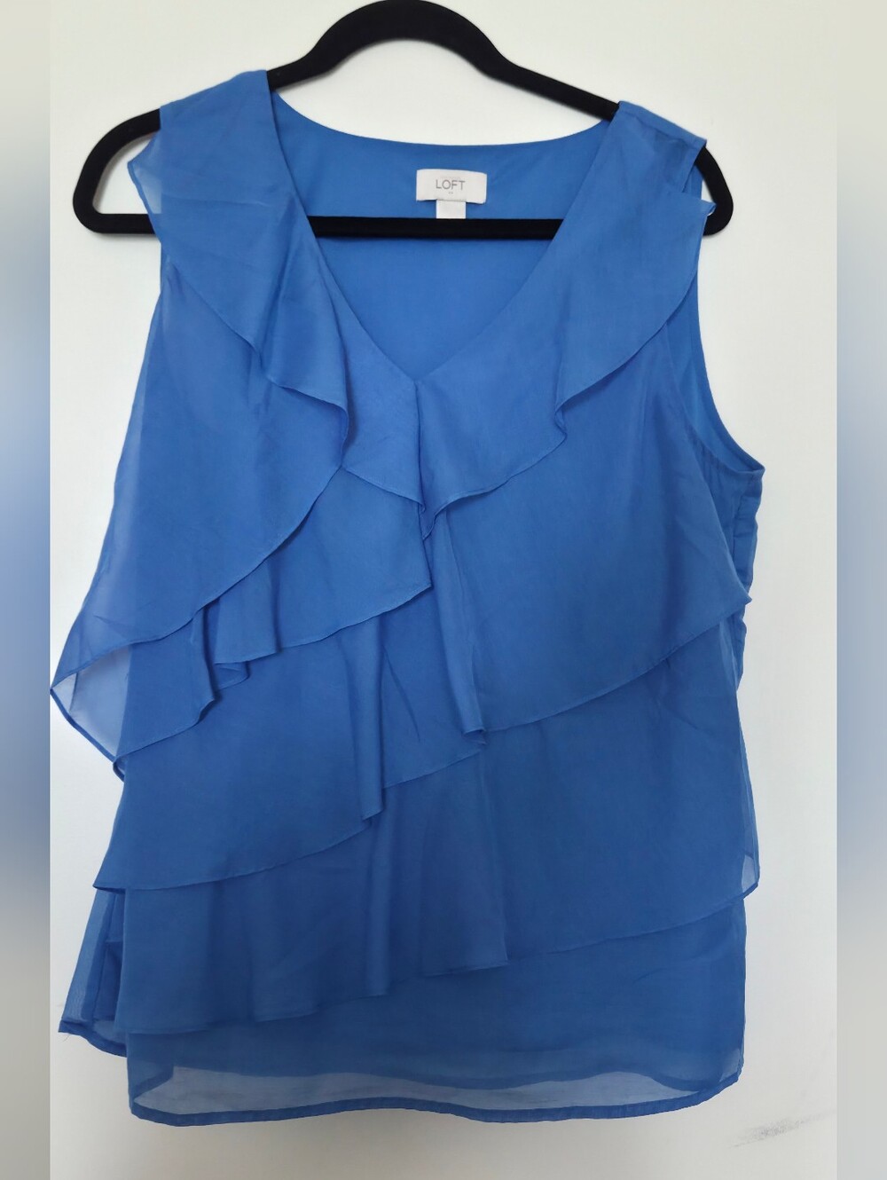 LOFT Royal Blue Ruffle V-Neck Sleeveless Top